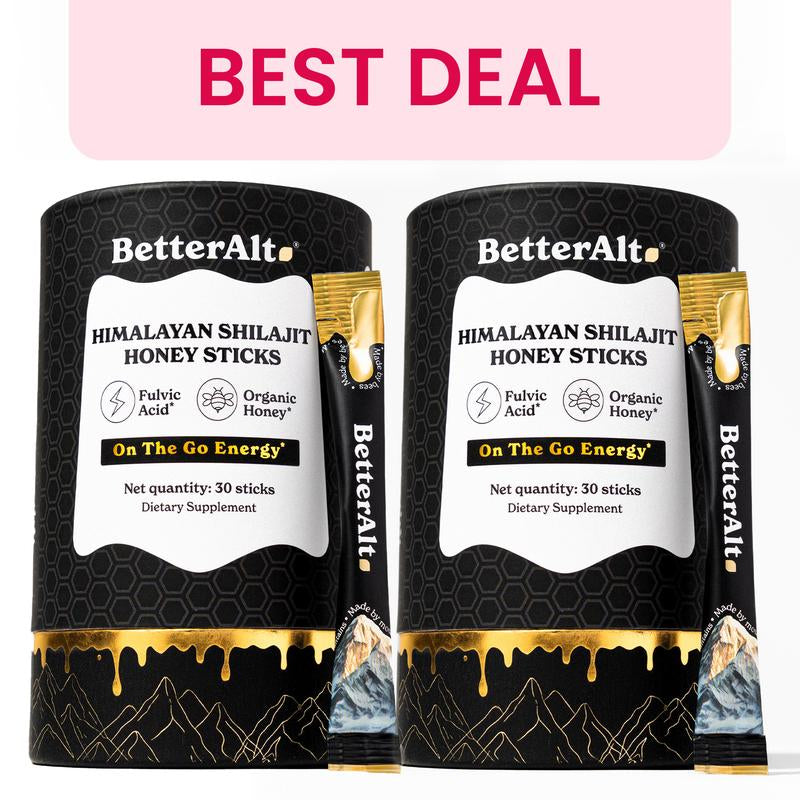 Betteralt GOLD+ Shilajit Honey Sticks | Lab-Tested for Purity | 85 Minerals & Fulvic Acid for Energy & Stamina | 30 Packs | Dietary Supplement