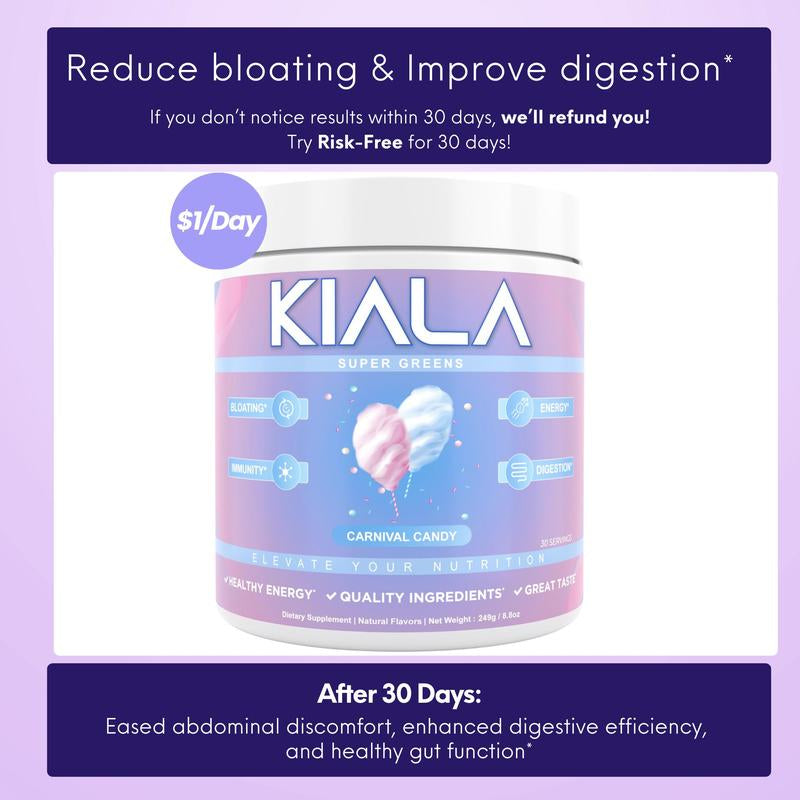Kiala Nutrition Super Greens Organic Greens Powder with Spirulina & Chlorella for Digestion Gut Health Immunity & Energy Vegan Supplement