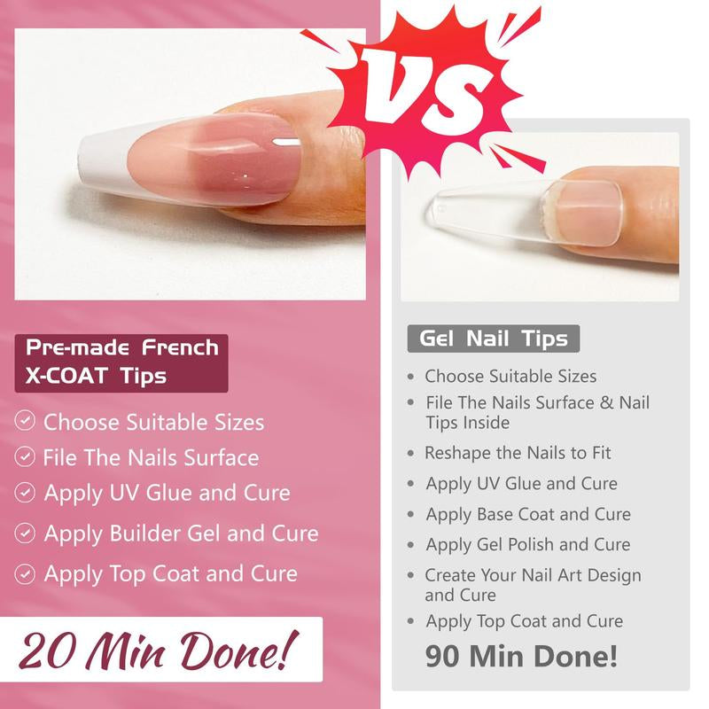 JODSONE 154PCS French Gel Nail Tips Kit French Tip Press on Nails Soft Fack Nail Tips Gel Nail Glue,Builder Gel,Top Coat,Nail Lamp All Included for Nail Art Easy DIY