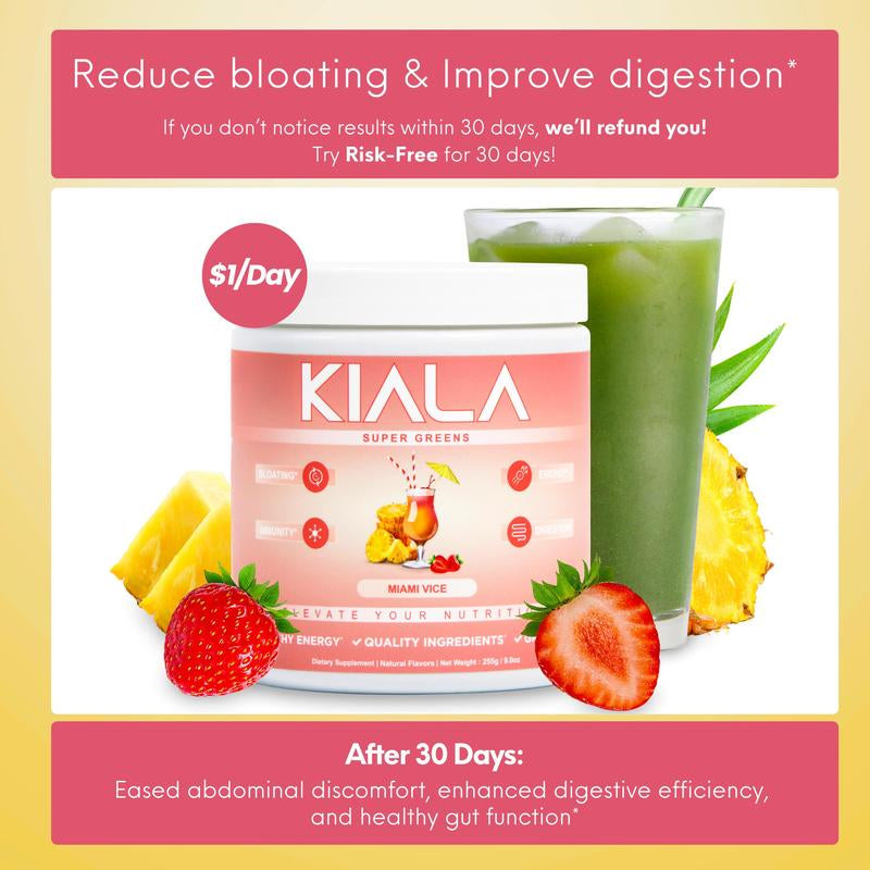 Kiala Nutrition Super Greens Organic Greens Powder with Spirulina & Chlorella for Digestion Gut Health Immunity & Energy Vegan Supplement