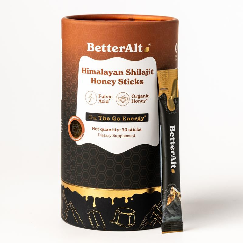 Betteralt GOLD+ Shilajit Honey Sticks | Lab-Tested for Purity | 85 Minerals & Fulvic Acid for Energy & Stamina | 30 Packs | Dietary Supplement