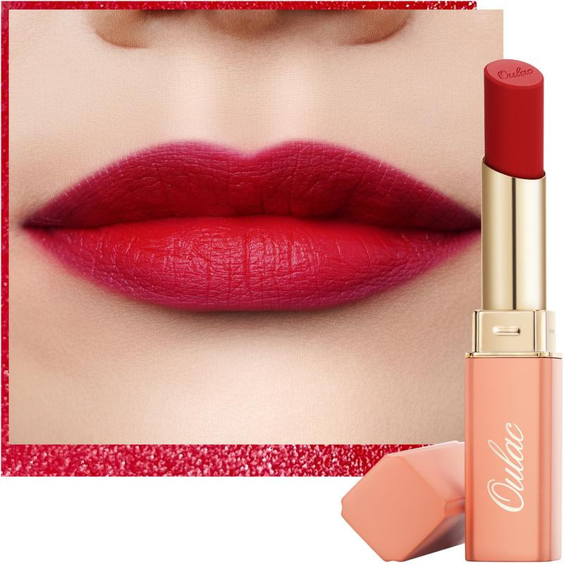 Oulac Creamy Matte Lipstick, Soft Satin Finish Lipsticks for Women with Moisturising Formula, Rich Color, Highly Pigmented Enriched with Rose Oil, Vegan & Cruelty-Free