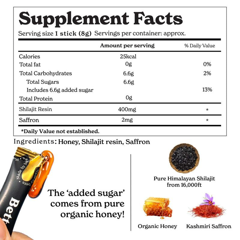 Betteralt GOLD+ Shilajit Honey Sticks | Lab-Tested for Purity | 85 Minerals & Fulvic Acid for Energy & Stamina | 30 Packs | Dietary Supplement