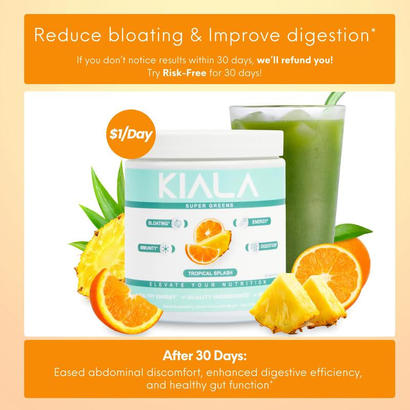 Kiala Nutrition Super Greens Organic Greens Powder with Spirulina & Chlorella for Digestion Gut Health Immunity & Energy Vegan Supplement