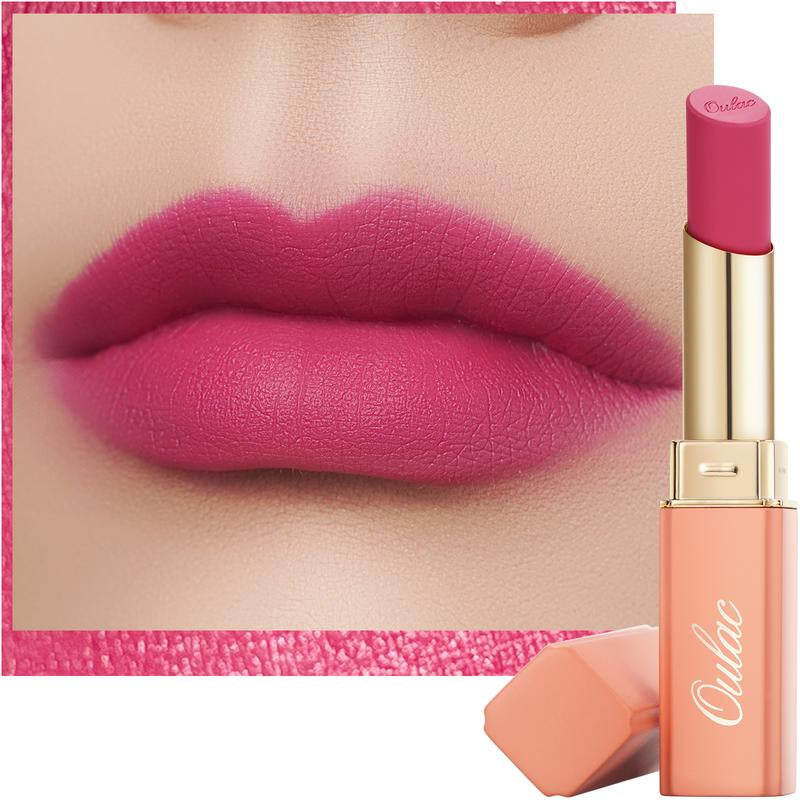 Oulac Creamy Matte Lipstick, Soft Satin Finish Lipsticks for Women with Moisturising Formula, Rich Color, Highly Pigmented Enriched with Rose Oil, Vegan & Cruelty-Free
