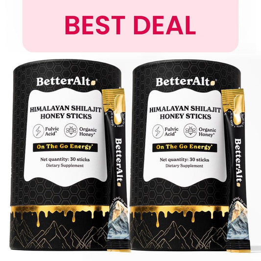 Betteralt GOLD+ Shilajit Honey Sticks | Lab-Tested for Purity | 85 Minerals & Fulvic Acid for Energy & Stamina | 30 Packs | Dietary Supplement