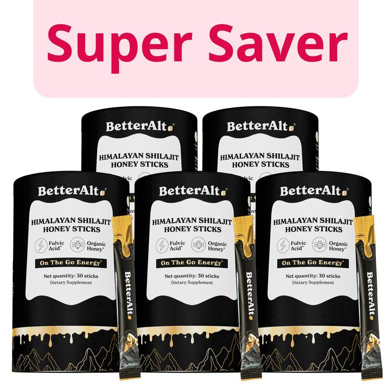 Betteralt GOLD+ Shilajit Honey Sticks | Lab-Tested for Purity | 85 Minerals & Fulvic Acid for Energy & Stamina | 30 Packs | Dietary Supplement