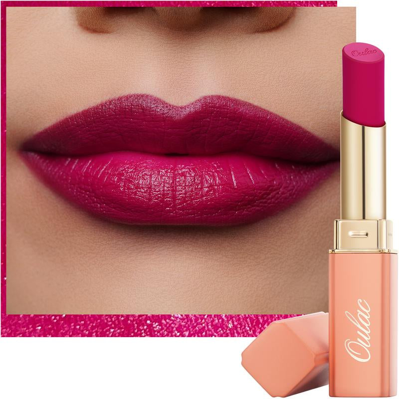 Oulac Creamy Matte Lipstick, Soft Satin Finish Lipsticks for Women with Moisturising Formula, Rich Color, Highly Pigmented Enriched with Rose Oil, Vegan & Cruelty-Free