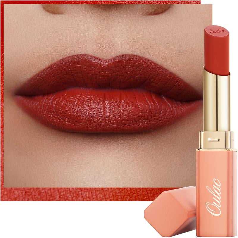 Oulac Creamy Matte Lipstick, Soft Satin Finish Lipsticks for Women with Moisturising Formula, Rich Color, Highly Pigmented Enriched with Rose Oil, Vegan & Cruelty-Free