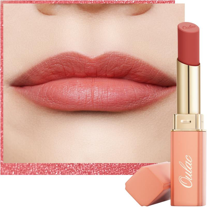 Oulac Creamy Matte Lipstick, Soft Satin Finish Lipsticks for Women with Moisturising Formula, Rich Color, Highly Pigmented Enriched with Rose Oil, Vegan & Cruelty-Free