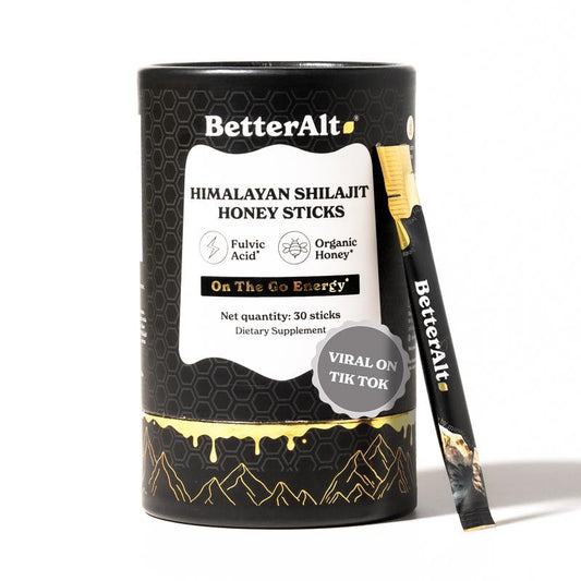 Betteralt GOLD+ Shilajit Honey Sticks | Lab-Tested for Purity | 85 Minerals & Fulvic Acid for Energy & Stamina | 30 Packs | Dietary Supplement