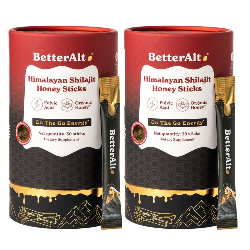 Betteralt GOLD+ Shilajit Honey Sticks | Lab-Tested for Purity | 85 Minerals & Fulvic Acid for Energy & Stamina | 30 Packs | Dietary Supplement