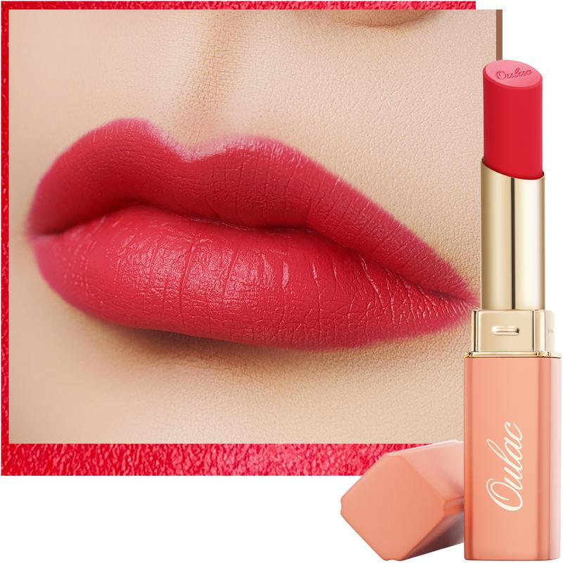 Oulac Creamy Matte Lipstick, Soft Satin Finish Lipsticks for Women with Moisturising Formula, Rich Color, Highly Pigmented Enriched with Rose Oil, Vegan & Cruelty-Free