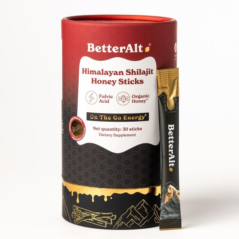 Betteralt GOLD+ Shilajit Honey Sticks | Lab-Tested for Purity | 85 Minerals & Fulvic Acid for Energy & Stamina | 30 Packs | Dietary Supplement
