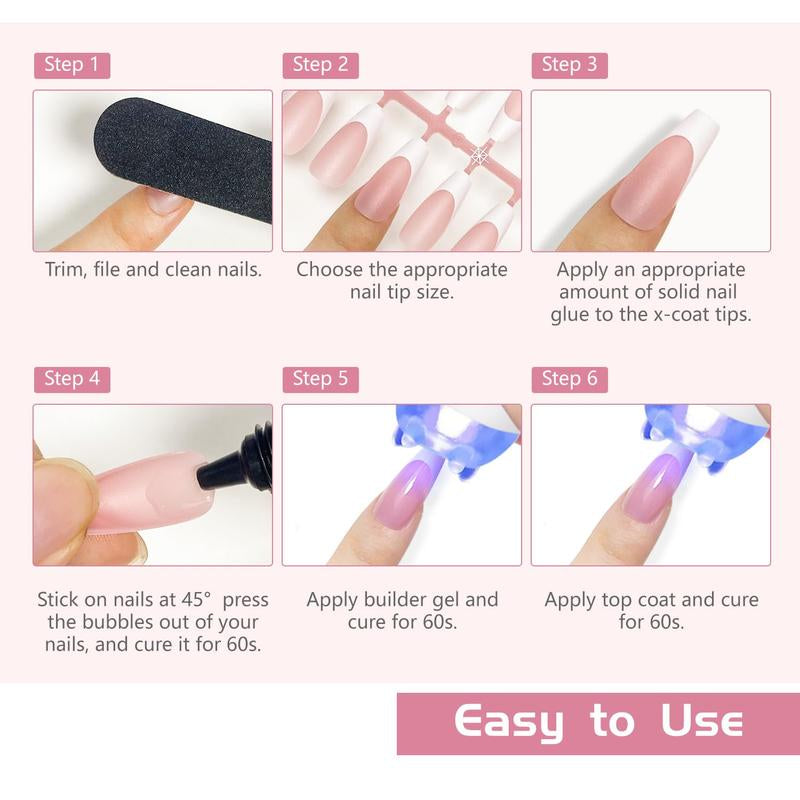 JODSONE 154PCS French Gel Nail Tips Kit French Tip Press on Nails Soft Fack Nail Tips Gel Nail Glue,Builder Gel,Top Coat,Nail Lamp All Included for Nail Art Easy DIY