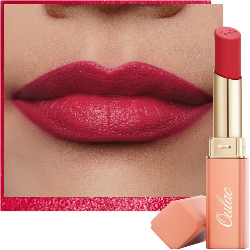Oulac Creamy Matte Lipstick, Soft Satin Finish Lipsticks for Women with Moisturising Formula, Rich Color, Highly Pigmented Enriched with Rose Oil, Vegan & Cruelty-Free