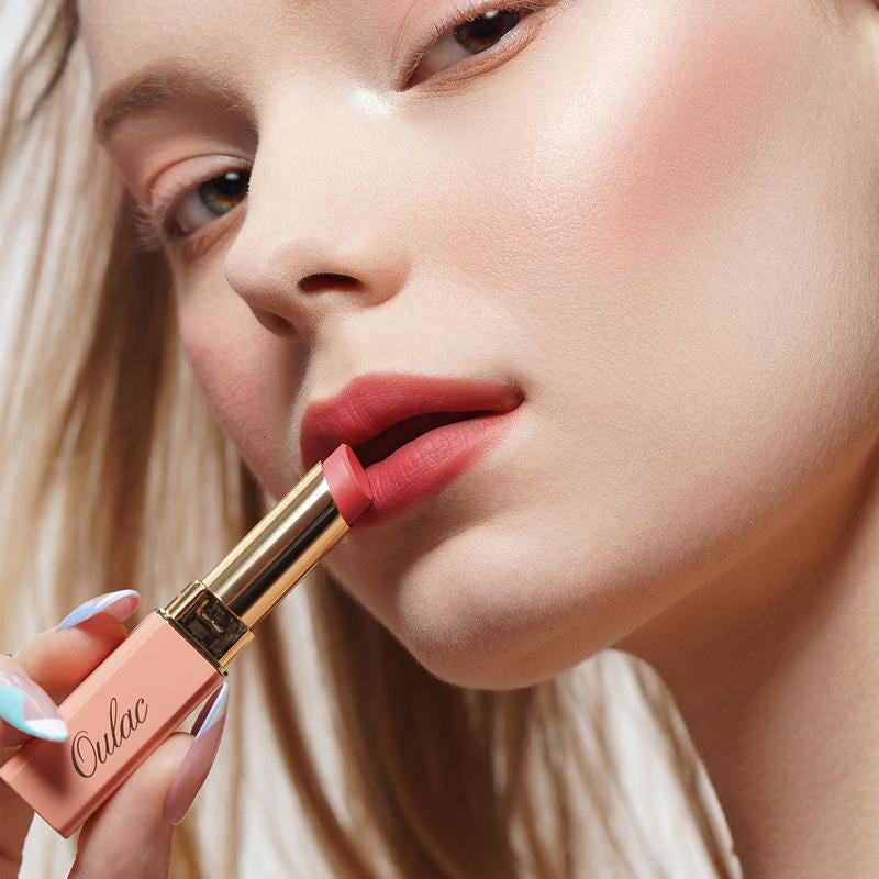 Oulac Creamy Matte Lipstick, Soft Satin Finish Lipsticks for Women with Moisturising Formula, Rich Color, Highly Pigmented Enriched with Rose Oil, Vegan & Cruelty-Free