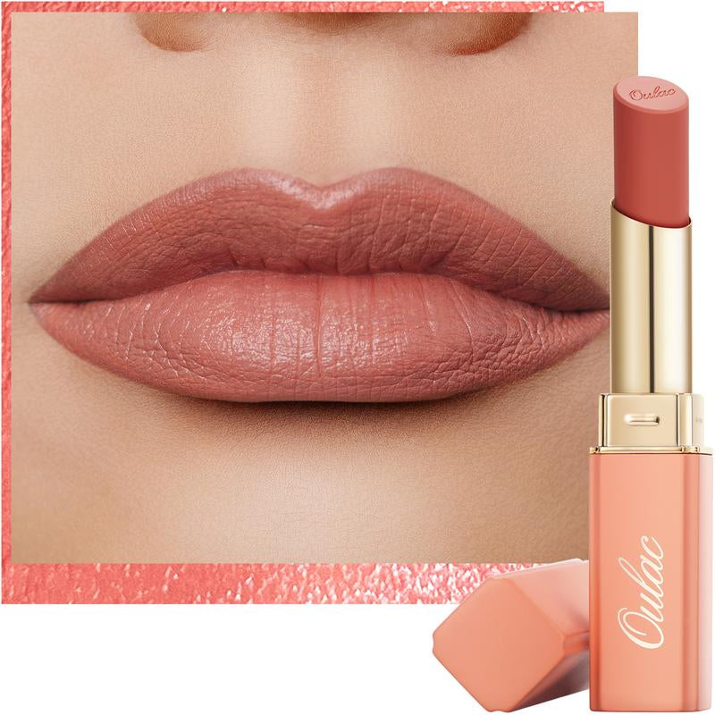 Oulac Creamy Matte Lipstick, Soft Satin Finish Lipsticks for Women with Moisturising Formula, Rich Color, Highly Pigmented Enriched with Rose Oil, Vegan & Cruelty-Free