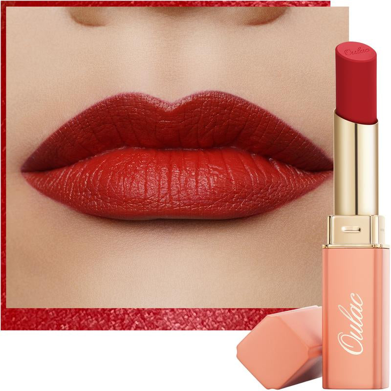 Oulac Creamy Matte Lipstick, Soft Satin Finish Lipsticks for Women with Moisturising Formula, Rich Color, Highly Pigmented Enriched with Rose Oil, Vegan & Cruelty-Free