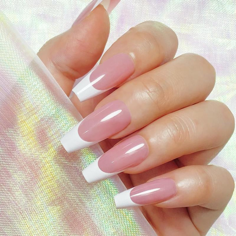 JODSONE 154PCS French Gel Nail Tips Kit French Tip Press on Nails Soft Fack Nail Tips Gel Nail Glue,Builder Gel,Top Coat,Nail Lamp All Included for Nail Art Easy DIY
