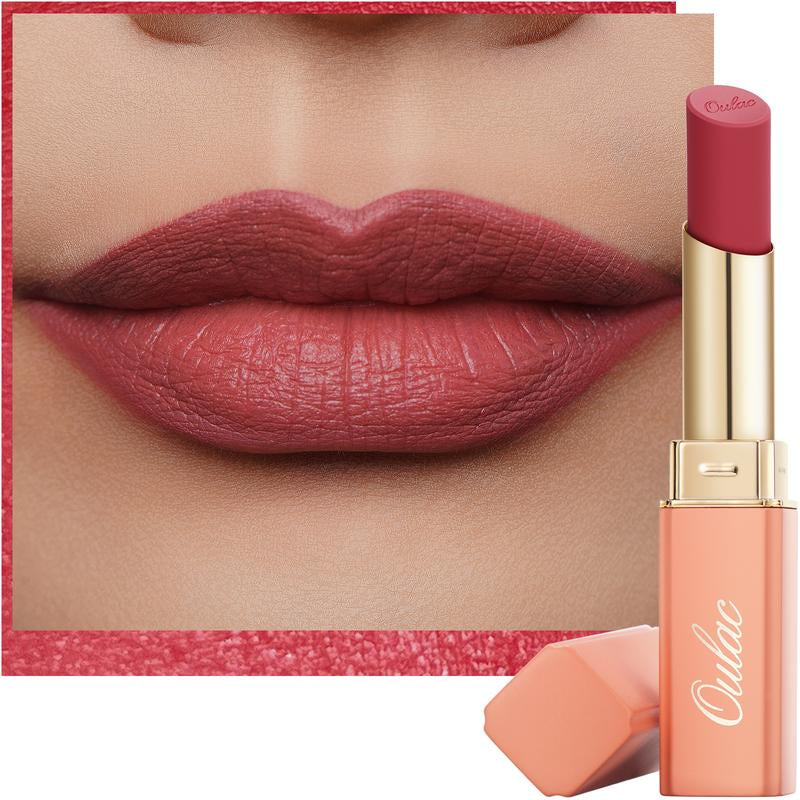 Oulac Creamy Matte Lipstick, Soft Satin Finish Lipsticks for Women with Moisturising Formula, Rich Color, Highly Pigmented Enriched with Rose Oil, Vegan & Cruelty-Free