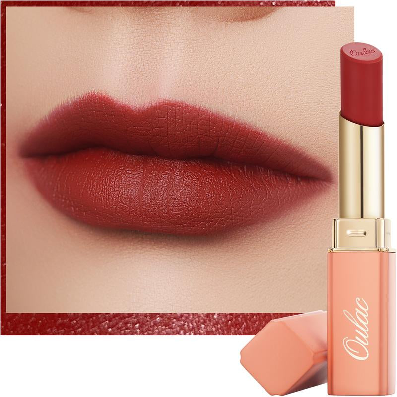Oulac Creamy Matte Lipstick, Soft Satin Finish Lipsticks for Women with Moisturising Formula, Rich Color, Highly Pigmented Enriched with Rose Oil, Vegan & Cruelty-Free