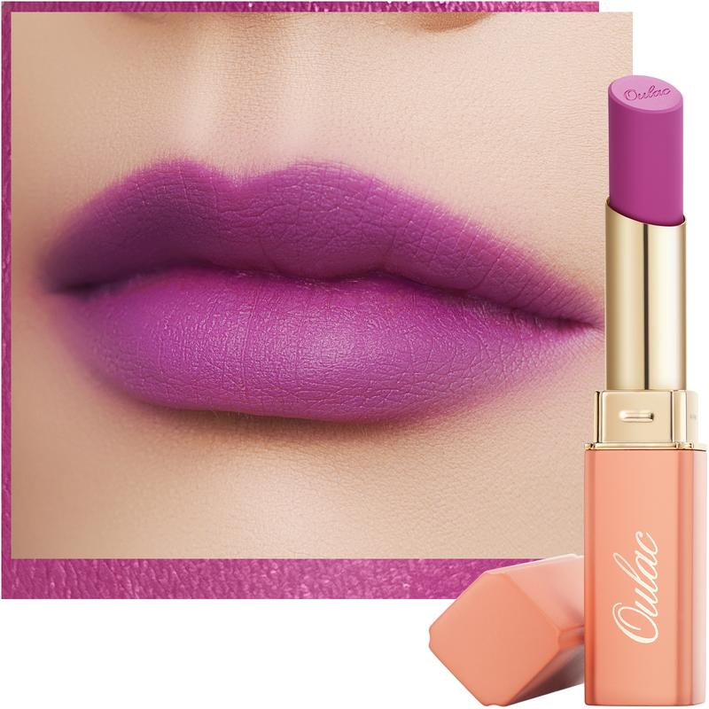 Oulac Creamy Matte Lipstick, Soft Satin Finish Lipsticks for Women with Moisturising Formula, Rich Color, Highly Pigmented Enriched with Rose Oil, Vegan & Cruelty-Free