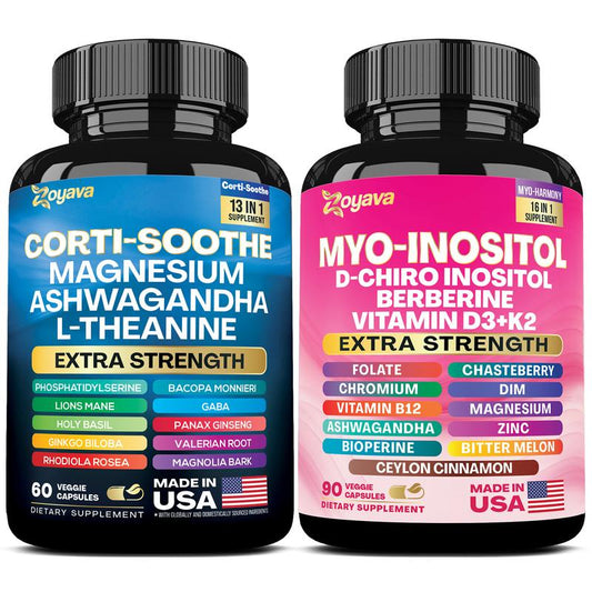 Soothe & Smooth Bundle - Zoyava Cortisol and Myo-Inositol All-In-One Dietary Supplement - Multivitamin Combo with Extra Strength Ingredients for Fitness & Healthcare - MADE in USA