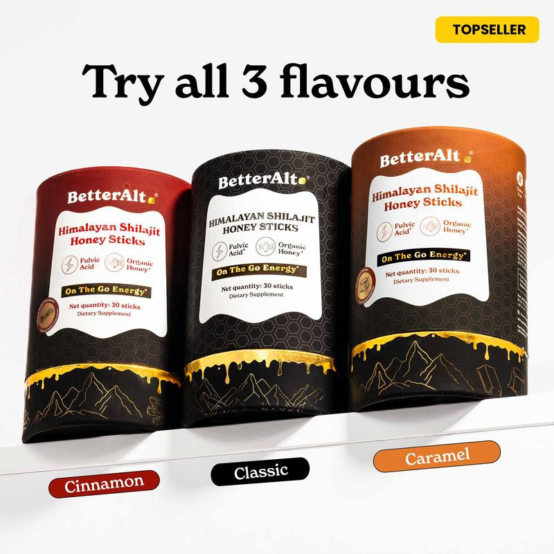 Betteralt GOLD+ Shilajit Honey Sticks | Lab-Tested for Purity | 85 Minerals & Fulvic Acid for Energy & Stamina | 30 Packs | Dietary Supplement