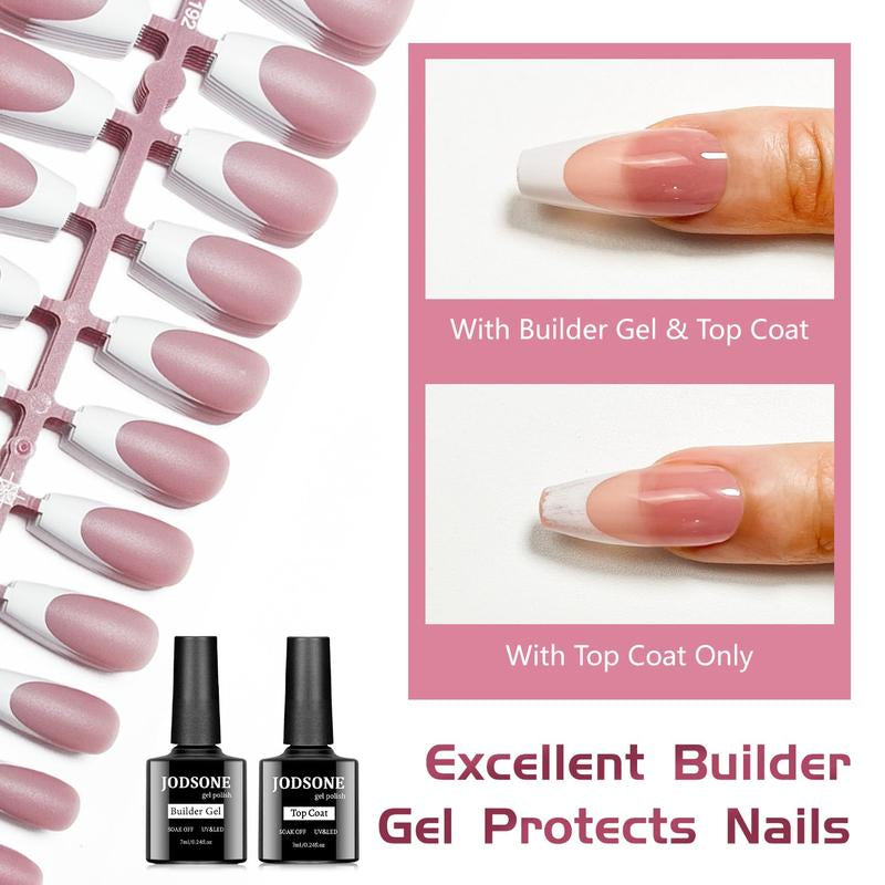 JODSONE 154PCS French Gel Nail Tips Kit French Tip Press on Nails Soft Fack Nail Tips Gel Nail Glue,Builder Gel,Top Coat,Nail Lamp All Included for Nail Art Easy DIY